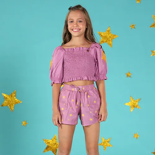 CONJUNTO BLUSA LATÉX COM SHORT ESTAMPA ESTRELA PRECOCE LCJ3918