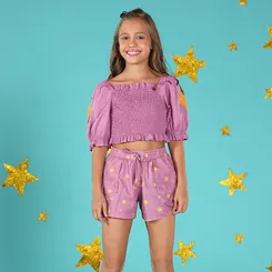 CONJUNTO BLUSA LATÉX COM SHORT ESTAMPA ESTRELA PRECOCE LCJ3918