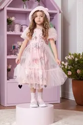 VESTIDO TRICOLINE ATELIER TULE FRUFRU MANGA PITUCHINHUS 25412
