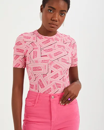BLUSA CANELADA ESCRITA ARCADE LOVER COLCCI 0365300843