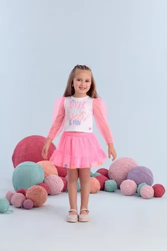 CONJUNTO BLUSA DETALHE MANGA TULE COM SAIA DE TULE MON SUCRE 51138022284