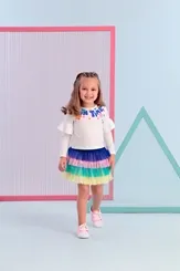 CONJUNTO BLUSA DETALHE BABADINHO NA MANGA COM SAIA TULE MON SUCRE 51138022092