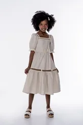 VESTIDO MIDI COM ENTREMEIOS E FAIXA NA CINTURA LULUZINHA 090564123