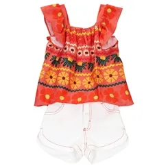 CONJUNTO BLUSA MANGUINHA FRANZIDA COM SHORT EST. TRICOTANDO ROSA PRECOCE LCJ3925