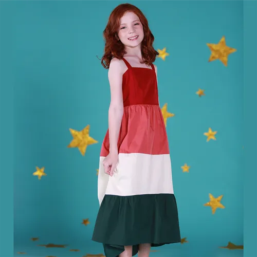VESTIDO ELÁSTICOS NAS COSTAS MULTICOLOR PRECOCE LVT3941