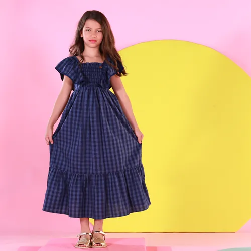 VESTIDO LASTEX E BABADO XADREZ PRECOCE LVT3938