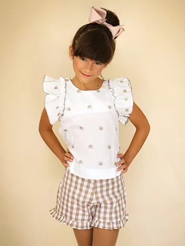 CONJUNTO BLUSA BABADINHO EST.ELEFANTINHO COM SHORT XADREZ PRECOCE MCJ3841