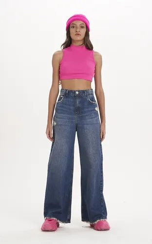 CALÇA WIDE LEG COM RASGO NO JOELHO DIMY CAL83524