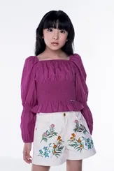 SHORT SARJA COM BORDADO FLORAIS LULUZINHA 020516123