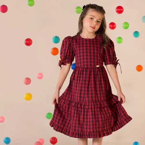 VESTIDO BABADINHOS XADREZ PRECOCE M2VT3882