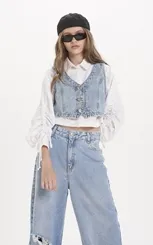 COLETE CROPPED EM PONTA WASHED E PUIDOS DIMY COL83348