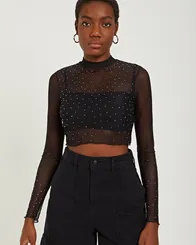 BLUSA TULE COM APLICAÇÃO BRILHO COLCCI 0365300852
