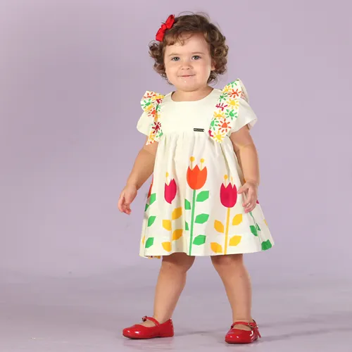 VESTIDO BABADO ESTAMPA TULIPAS PRECOCE BVT4020