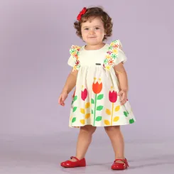 VESTIDO BABADO ESTAMPA TULIPAS PRECOCE BVT4020