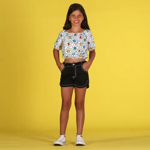 CONJUNTO BLUSA CIGANINHA ESTAMPA FLORES COM SHORT PRECOCE LCJ4140