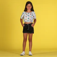 CONJUNTO BLUSA CIGANINHA ESTAMPA FLORES COM SHORT PRECOCE LCJ4140