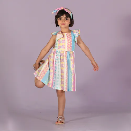 VESTIDO DECOTE NAS COSTAS COM BORBOLETAS/FLORES PRECOCE MVT4057