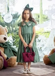 VESTIDO TRICOLINE BABADOS COM ARCO PITUCHINHUS 26454
