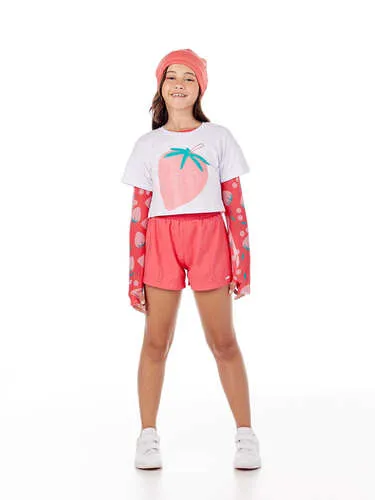 CONJUNTO BLUSA COM SHORT ESTAMPA MORANGO LULUZINHA 041645124