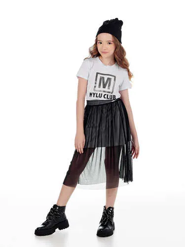 VESTIDO DE MALHA COM SAIA TULE PRETO LULUZINHA 041715124