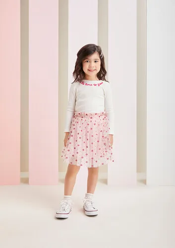 CONJUNTO BLUSA MANGA LONGA COM SAIA TULE ROSA MOMI J5774