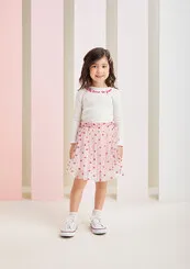 CONJUNTO BLUSA MANGA LONGA COM SAIA TULE ROSA MOMI J5774