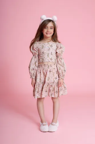 SAIA SHORT ALGODÃO EST BICHOS E FLORES BABADO CRISTAL PITUCHINHOS 27045