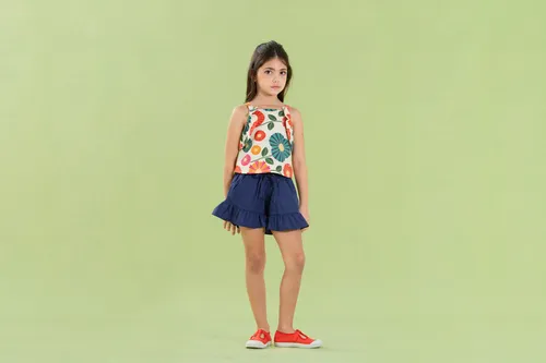CONJUNTO BLUSA E SHORT COM BABADINHO ESTAMPA POR QUE A FLOR PRECOCE M2CJ4709