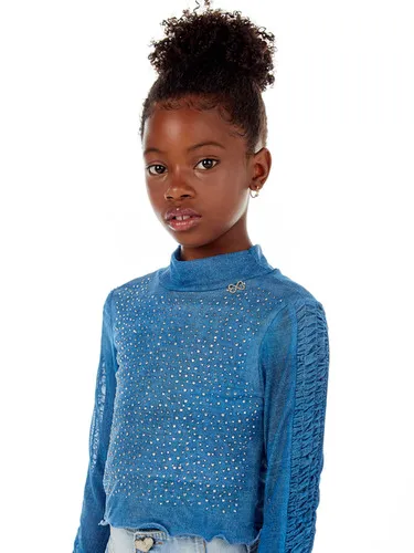 BLUSA EM TULE AZUL COM STRASS LULUZINHA 040776124
