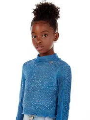 BLUSA EM TULE AZUL COM STRASS LULUZINHA 040776124