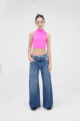 CALÇA JEANS BAGGY PERNAS AMPLAS CÓS DUPLO BOLSOS BOTÕES CAL83973