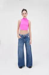 CALÇA JEANS BAGGY PERNAS AMPLAS CÓS DUPLO BOLSOS BOTÕES CAL83973