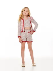 CONJUNTO BLUSA CROPPED ALÇA E SHORT COM BOLSOS BORDAS RENDADAS LULUZINHA 040780124