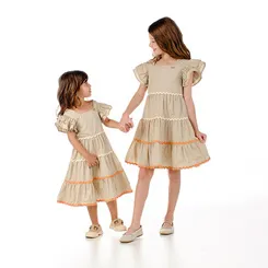 VESTIDO RODADO BABADOS BORDAS DECORADAS MANGAS BABADINHOS LULUZINHA 090797124