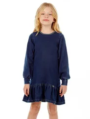VESTIDO JEANS ML GOLA BORDADO ZÍPER COSTAS LULUZINHA 090744124