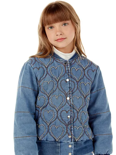 CASACO DOUDOUNE JEANS BOTÕES BORDADO CORAÇÕES LULUZINHA 080582124