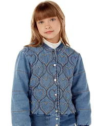 CASACO DOUDOUNE JEANS BOTÕES BORDADO CORAÇÕES LULUZINHA 080582124