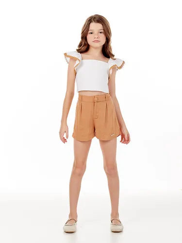 CONJUNTO CROPPED MANGAS BORDAS RENDADA ELÁSTICO COSTAS SHORT PREGAS ZÍPER LULUZINHA 040787000