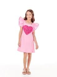 VESTIDO MANGAS EM BABADO DECOTE QUADRADO BORDADO CORAÇÃO GIGANTE LULUZINHA 090756124