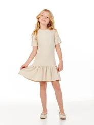 VESTIDO CANELADO MC BABADINHO COM APLIQUES BRILHO LULUZINHA 090790124