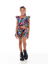 CONJUNTO BLUSA CROPPED MANGAS E CUMPRIMENTO EM BABADO SHORT CÓS ELÁSTICO MYLU 041679124