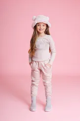 CALÇA MOLETOM JOGGING BOLSOS PELE ROSA SEDA PITUCHINHUS 27361