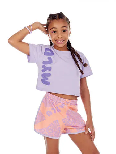 CONJUNTO BLUSA CROPPED ESTAMPA SHORT MIX CORES CÓS ELÁSTICO MYLU 041664124