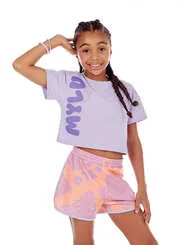CONJUNTO BLUSA CROPPED ESTAMPA SHORT MIX CORES CÓS ELÁSTICO MYLU 041664124