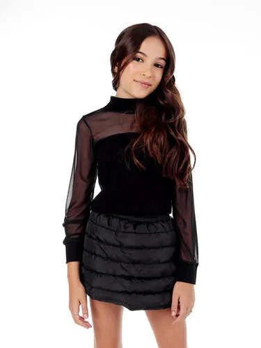 CONJUNTO BLUSA TULE GOLA ALTA E SAIA SHORT DOUDONE MYLU 041720124