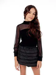 CONJUNTO BLUSA TULE GOLA ALTA E SAIA SHORT DOUDONE MYLU 041720124