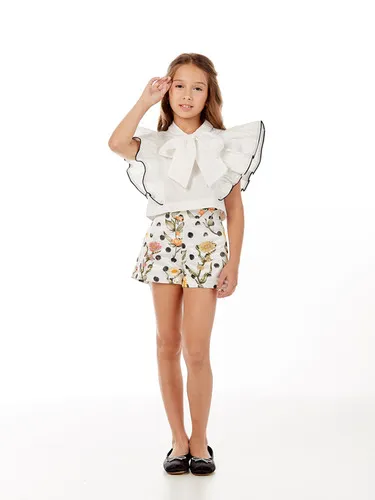 CONJUNTO BLUSA LAÇO MANGA PLISSADA E SHORT ESTAMPA SOFISTIDADO LULUZINHA 040805124