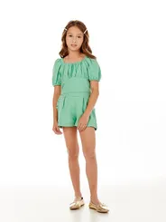CONJUNTO CROPPED TECIDO BOTÕES COSTAS FRENTE PLISSADA SHORT DETALHE FRANZIDO BOTÕES COSTAS LULUZINHA