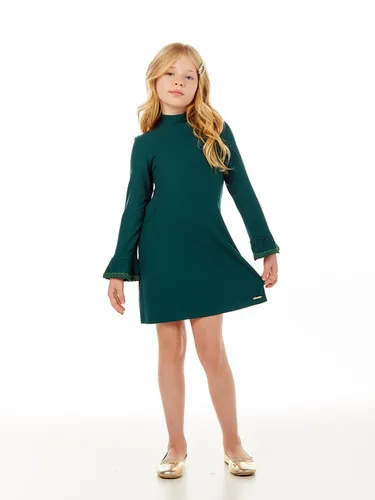 VESTIDO CANELADO GOLA ALTA ML BARRAS RENDADA LULUZINHA 090775124