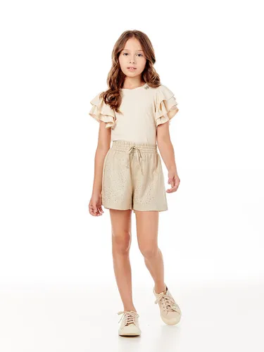 CONJUNTO BLUSA MANGAS BABADINHOS SHORT CÓS ELÁSTICO CORDÃO BRILHO LULUZINHA 040794124